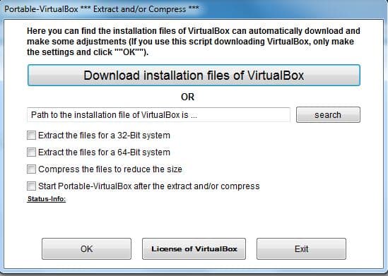 The options window when Portable-VirtualBox runs.