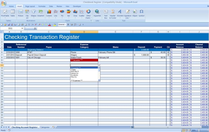 excel template check register