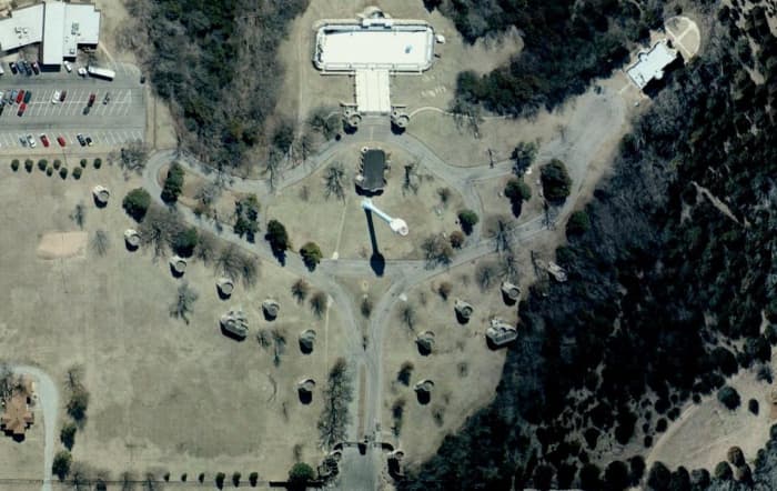 Oklahoma Castles: Overall view of the Wentz Castle Complex as seen from satellite.  Images courtesy of Google.