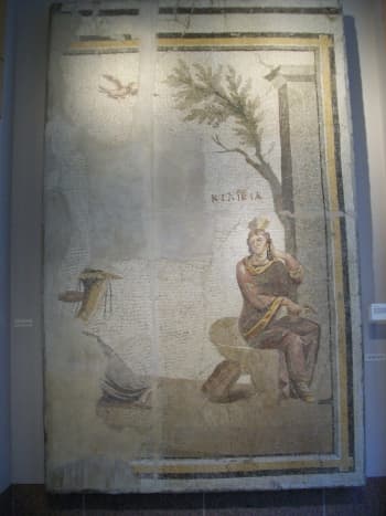 A giant Roman mosaic adorns the wall just outside of the Gallery of World Cultures.
