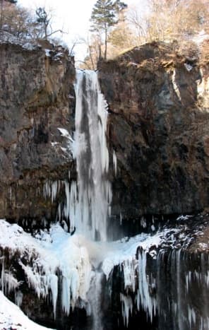A frozen Kegon falls, in the middle of winter.