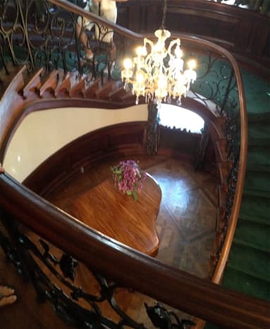 The grand staircase from the second floor.  Shaped like a heart!