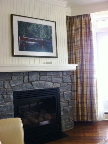 Our suite. Every room in the resort comes with a Muskoka stone gas fireplace.