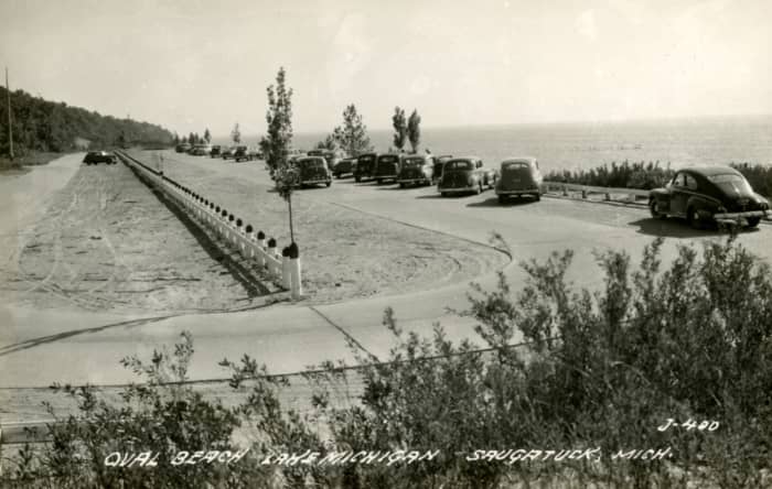 Old Oval Beach Parking Lot, Lake Michigan, 1940's