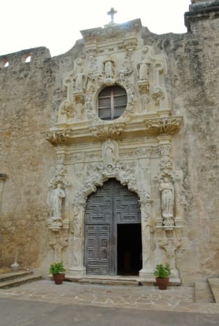 Front of the church at the Mission San Jos&eacute; in San Antonio