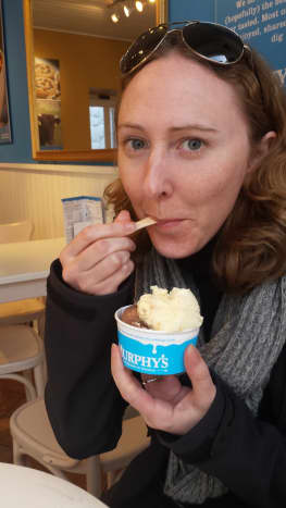 Enjoying delicious Murphy's Irish ice cream.