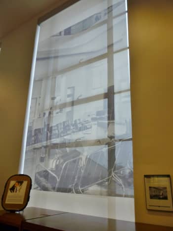 Translucent photo window coverings at 1940 Air Terminal Museum