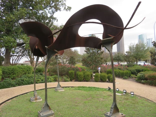 View of the sculpture titled &quot;Shady Grove&quot; in Eleanor Tinsley Park, Houston