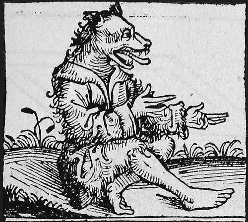 A depiction of a werewolf.