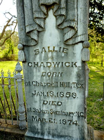 Detail of the inscription of a taller monument in the Masonic Cemetery in Chappell Hill, Texas.