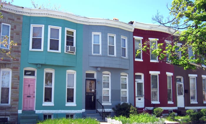 Simple yet attractive 3 bay wide, 2 story rowhouses.