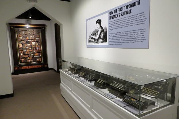 Old typewriters on display in this gallery inside of The Printing Museum