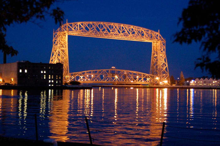 Duluth Aerial Life Bridge at night - Duluth, Minnesota