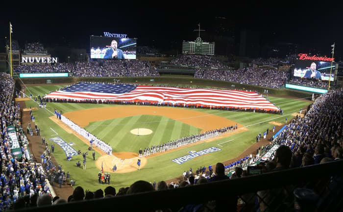 National Anthem before Game 3 of the 2016 World Series at Wrigley Field in Chicago, Illinois