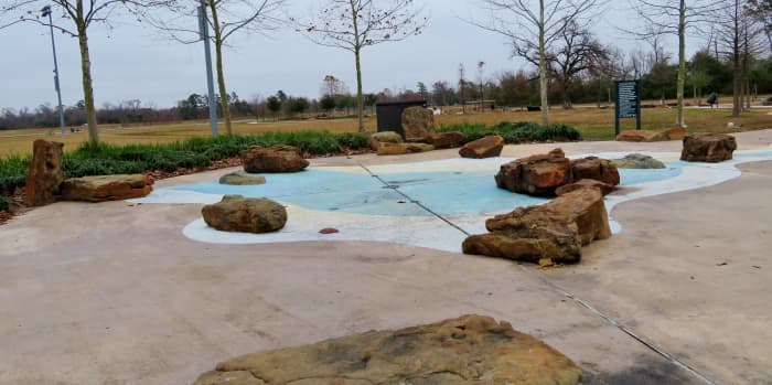 View of the sprayground water feature at Shady Lane Park