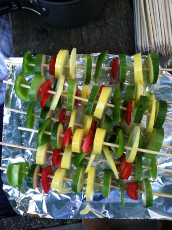 Kabobs prepped for cooking.
