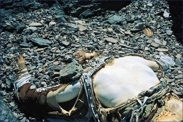This is George Mallory's body as it appeared when first found in 1999. 