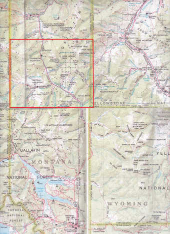 Camp sites just northwest of Yellowstone National Park in Gallatin National Forest Map: for details see inset below.
