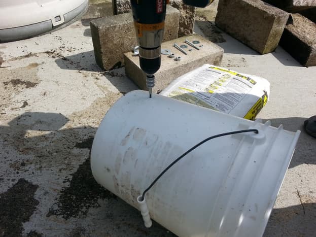 DIY cement-filled bucket anchor