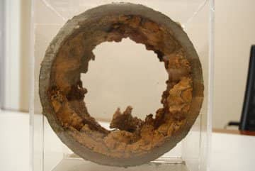 A cross-section view of a piece of  water distribution pipe from Walkerton.