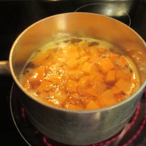 Potatoes cooking in the pot.