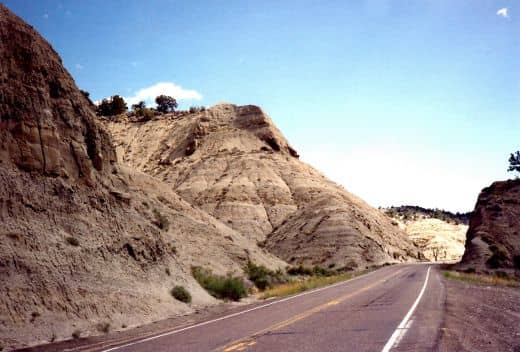 This is the road going through petrified sand dunes on our way to see Escalante Petrified Forest State Park.