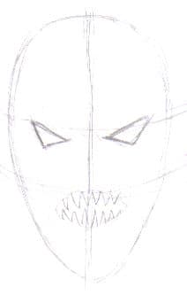The initial demon head drawing, start off with a rough idea in mind.