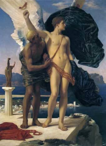 This painting is called Daedalus and Icarus, by Fredrick Leighton (1830-1896).