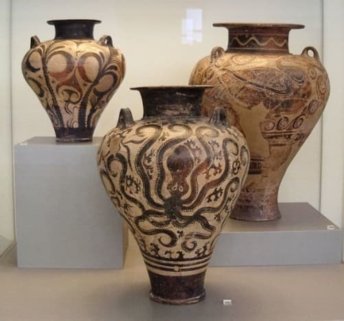 Minoan &quot;Palace style,&quot; 15th century BCE. By then the Mycenaeans had conquered the Minoan civilization on Crete, but marine and floral themes from older Minoan art continued.