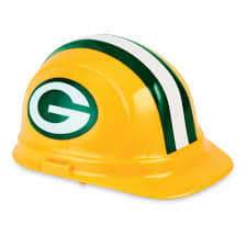 hard hat with Green Bay Packers logo in classic green and gold - sports themed gifts