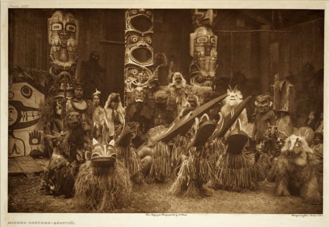 A potlatch celebrating the Kwakiutl festival would bring out dancers and their traditional carved masks. 