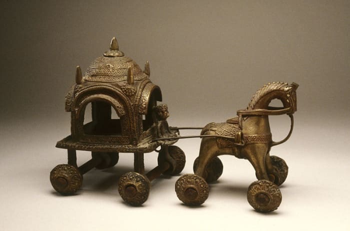 Bengal art of 19th century, Horse and Cart, copper alloy