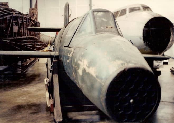 The Smithsonian's Ba-349 Natter at the Paul E. Garber facility, Silver Hill, Maryland, circa 1985.