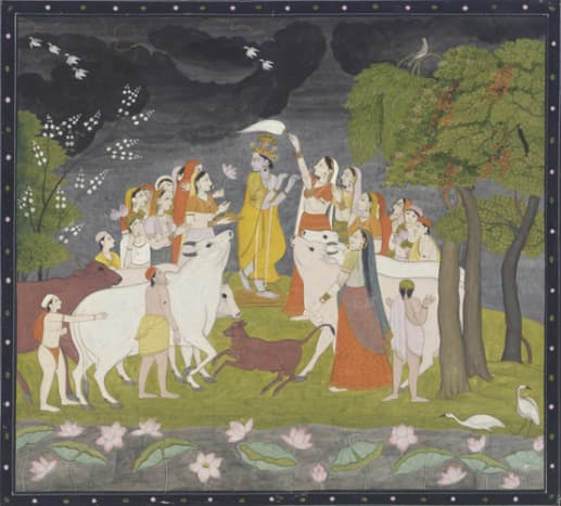 Sri Krsna playing a flut, Opaque watercolor and gold on paper, 1790-1800, Guler- Kangra region, India