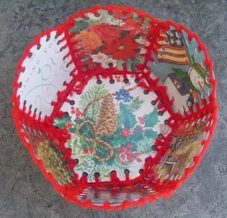 This is a Christmas memory basket I made. This is the view of the bottom after it was completed.