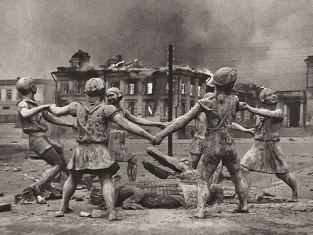 The statue a circle of 6 children dancing around a crocodile. It became a symbol to the violence and destruction that took place in Stalingrad. It was located near where the most savage fighting took place yet it would remain mostly undamaged. 