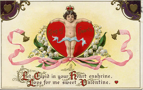 Cupid as the king of hearts vintage Valentine postcard