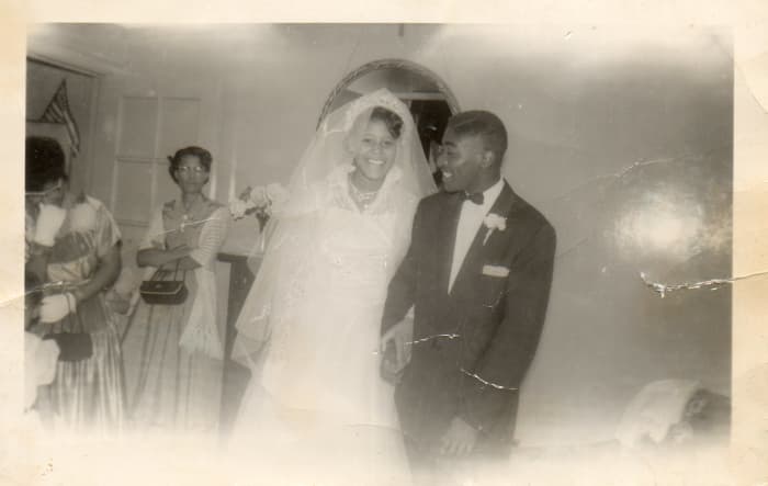 This black and white photo is our cousin Willie Platt married Rose, July 16, 1956. He was 20 years old and she was 17. 