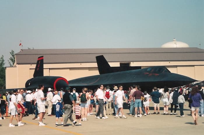An SR-71 on display at an Andrews AFB.  