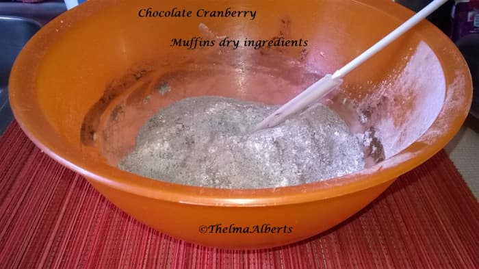 Chocolate Cranberry Muffins dry ingredients.