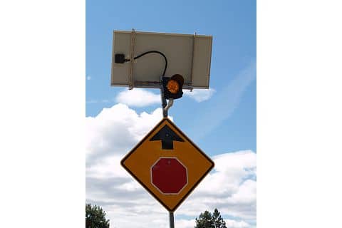 Solar panel operated traffic sign