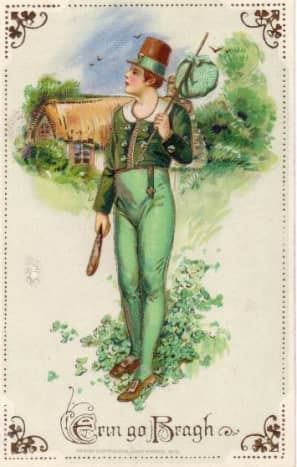 St. Patrick's Day cards: Irish lad in green pants &quot;Erin go Bragh&quot;