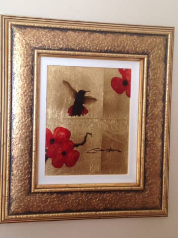 &quot;Mini Bird Series (Gold)&quot; (2013)-PATRICK GUYTON: Mixed media on aluminium with sized gold or silver leaf, veined by hand.  Hand-signed in pigment, lower right by the artist.  A unique work.