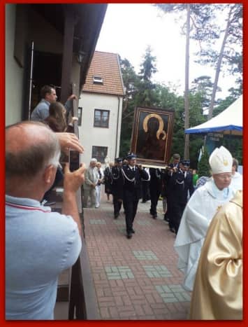 This icon is a copy of the famous Image at Jasna Gora. It was commissioned by Archbishop (later Cardinal) Wyszyski while he was in a communist gaol and later under house arrest in 1953 - 1956.