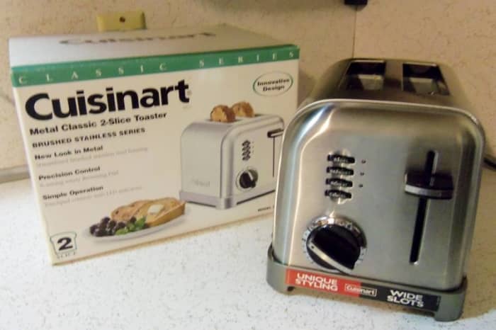 This is my Cuisinart 2 slice toaster.  It fits nicely on the countertop.  It still looks brand new.
