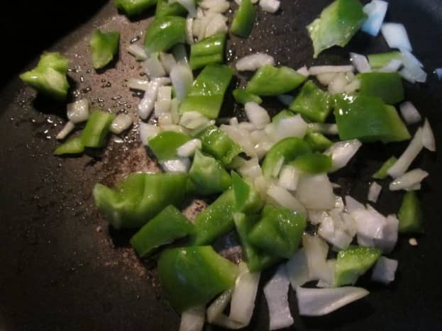 Chopped green bell peppers and onions