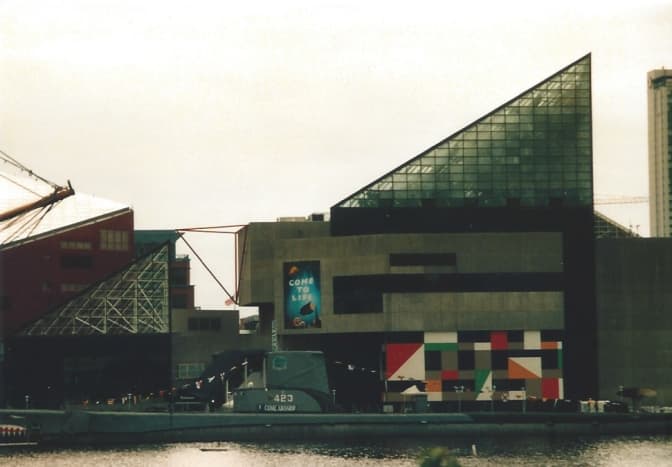 The USS Torsk with the National Aquarium in the background.