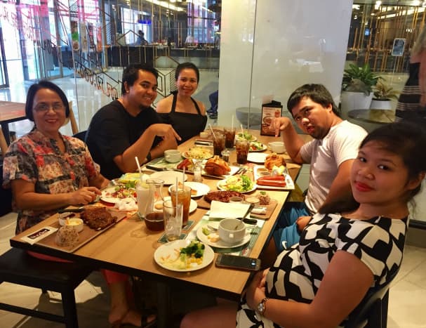 Our family at Sizzler (Steak, Seafood, Salad) in Central World, Bangkok