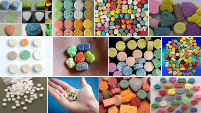 The many types of colours and sizes of ecstasy.