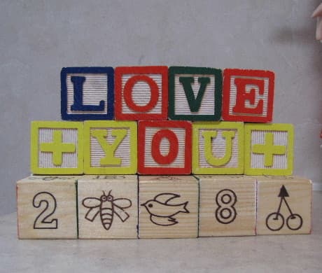 Mom's great-grandson left her little messages of love by using his blocks in a most creative way. 